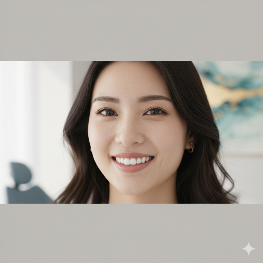 自然で美しい前歯の、30代女性の笑顔